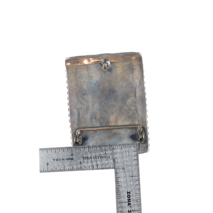 Vintage Navajo sterling silver deep stamped belt buckle with nice turquoise