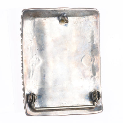 Vintage Navajo sterling silver deep stamped belt buckle with nice turquoise