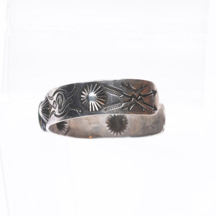 6.25" 1930's Navajo sterling silver snakes/arrows green turquoise cuff bracelet