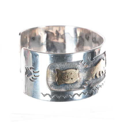 8.5" Dina Huntinghorse 14k gold/sterling silver Native American cuff bracelet