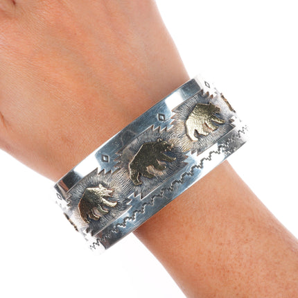 8.5" Dina Huntinghorse 14k gold/sterling silver Native American cuff bracelet