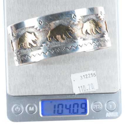 8.5" Dina Huntinghorse 14k gold/sterling silver Native American cuff bracelet