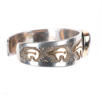 6.6" Dina Huntinghorse 14k gold/sterling silver Lapis cuff bracelet Kiowa