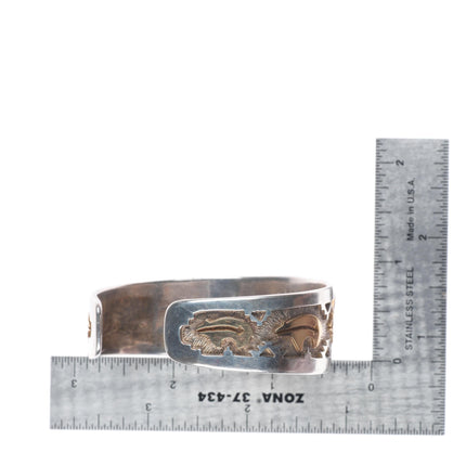 6.6" Dina Huntinghorse 14k gold/sterling silver Lapis cuff bracelet Kiowa