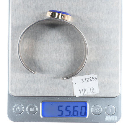 6.6" Dina Huntinghorse 14k gold/sterling silver Lapis cuff bracelet Kiowa