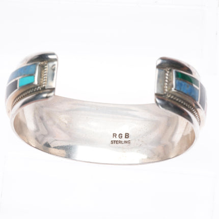 6.75" Rickell & Glendora Booqua Zuni sterling silver channel inlay cuff bracelet