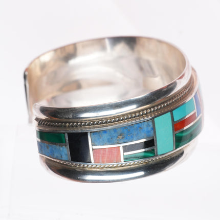 6.75" Rickell & Glendora Booqua Zuni sterling silver channel inlay cuff bracelet