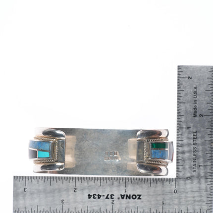 6.75" Rickell & Glendora Booqua Zuni sterling silver channel inlay cuff bracelet