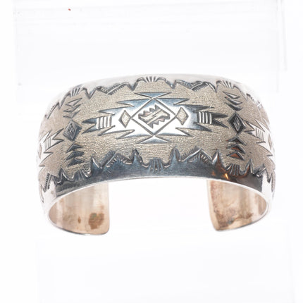 6.4" Florence Tahe Navajo vintage sterling silver wide band cuff bracelet