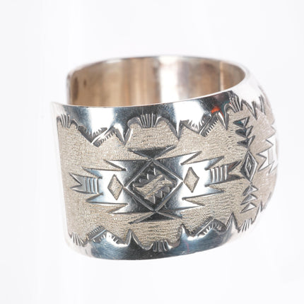 6.4" Florence Tahe Navajo vintage sterling silver wide band cuff bracelet
