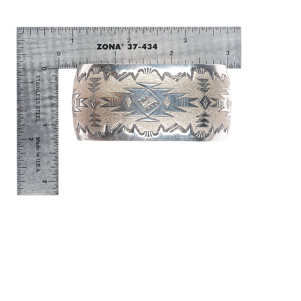 6.4" Florence Tahe Navajo vintage sterling silver wide band cuff bracelet