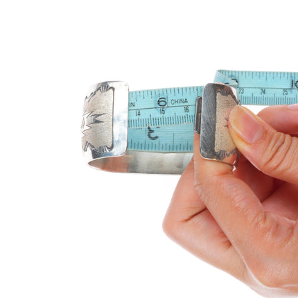 6.4" Florence Tahe Navajo vintage sterling silver wide band cuff bracelet