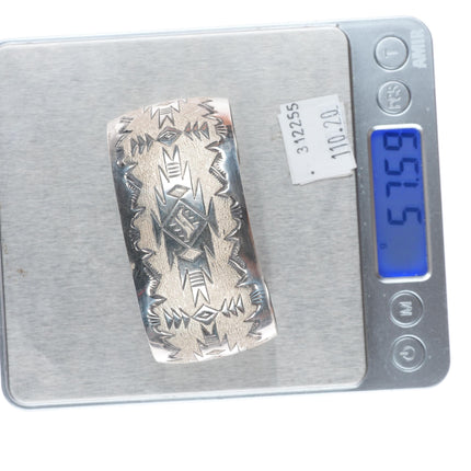 6.4" Florence Tahe Navajo vintage sterling silver wide band cuff bracelet