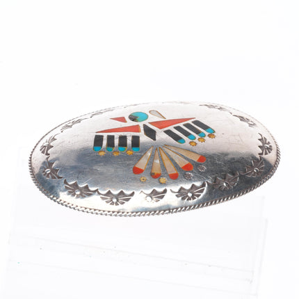 Vintage Benjamin Becenti Navajo sterling silver thunderbird inlay belt buckle