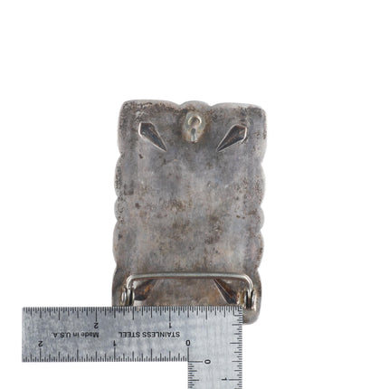 Vintage Navajo sterling silver hand stamped repousse belt buckle with turquoise