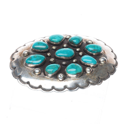 Big Vintage Navajo sterling silver high grade turquoise cluster belt buckle