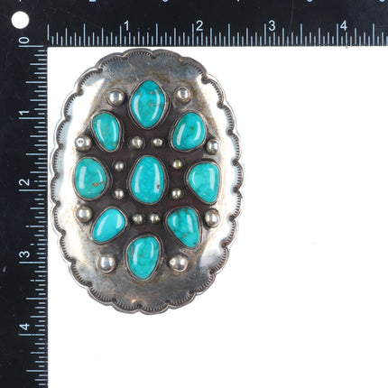 Big Vintage Navajo sterling silver high grade turquoise cluster belt buckle