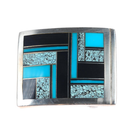 Ray Tracey Knifewing Navajo sterling silver, turquoise, onyx inlay belt buckle