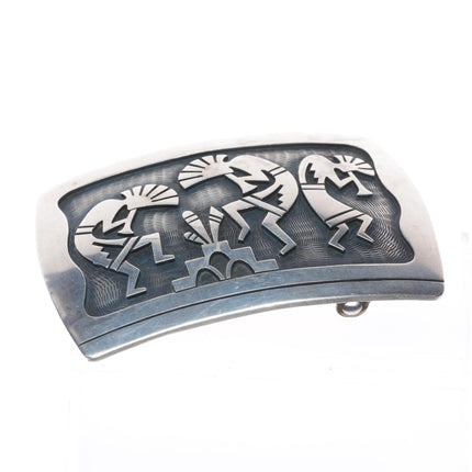 Trinidad Lucas Hopi Overlay Kokopelli fire dancers sterling silver belt buckle