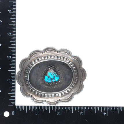 Vintage Navajo sterling silver shadowbox spiderweb turquoise belt buckle