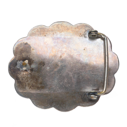 Vintage Navajo sterling silver shadowbox spiderweb turquoise belt buckle