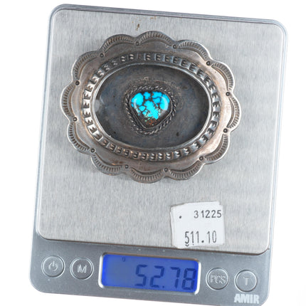 Vintage Navajo sterling silver shadowbox spiderweb turquoise belt buckle