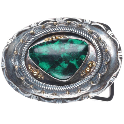 Vintage 14k gold on sterling silver Malachite southwestern belt buckle