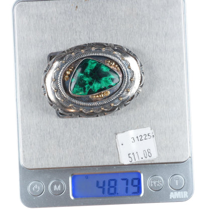 Vintage 14k gold on sterling silver Malachite southwestern belt buckle