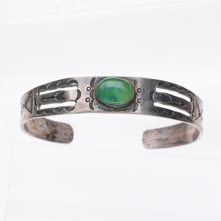 6" c1930 Navajo Ingot silver arrow stamped green turquoise cuff bracelet