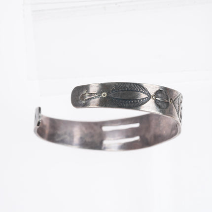 6" c1930 Navajo Ingot silver arrow stamped green turquoise cuff bracelet