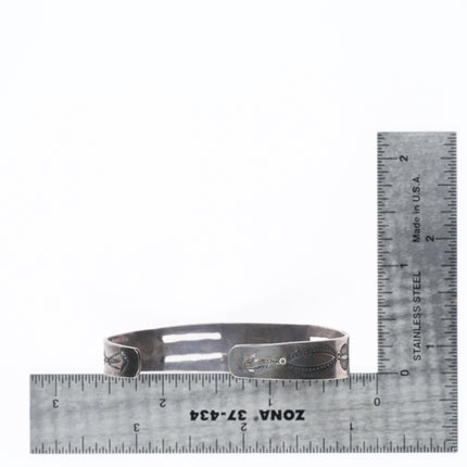 6" c1930 Navajo Ingot silver arrow stamped green turquoise cuff bracelet