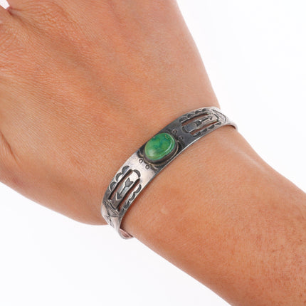 6" c1930 Navajo Ingot silver arrow stamped green turquoise cuff bracelet