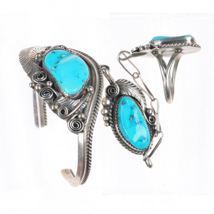 6.6" sz8.5 Justin Morris Navajo sterling silver/turquoise slave cuff bracelet