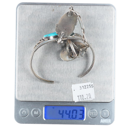 6.6" sz8.5 Justin Morris Navajo sterling silver/turquoise slave cuff bracelet