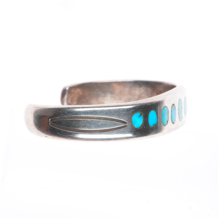 6.5" 40's-50's Vintage Zuni sturdy sterling silver inlay turquoise cuff bracelet