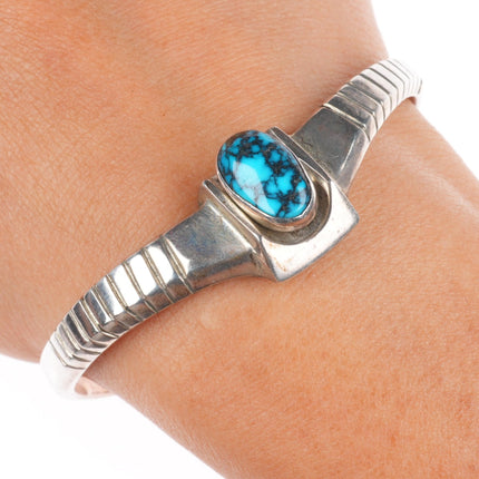 6.3" Bisbee Spiderweb turquoise vintage Navajo sterling silver cuff bracelet