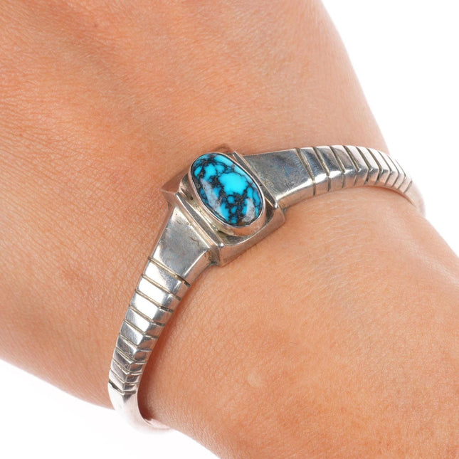 6.3" Bisbee Spiderweb turquoise vintage Navajo sterling silver cuff bracelet