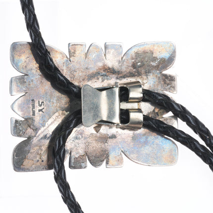 Large Steve Yellowhorse Navajo sterling silver bolo tie bullet tips