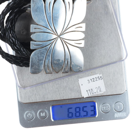 Large Steve Yellowhorse Navajo sterling silver bolo tie bullet tips