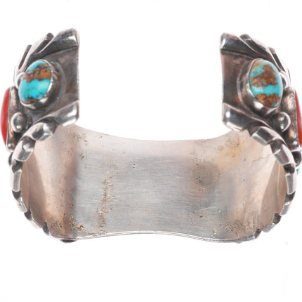 7" Pilot Mountain turquoise/coral Navajo sterling silver watch cuff bracelet