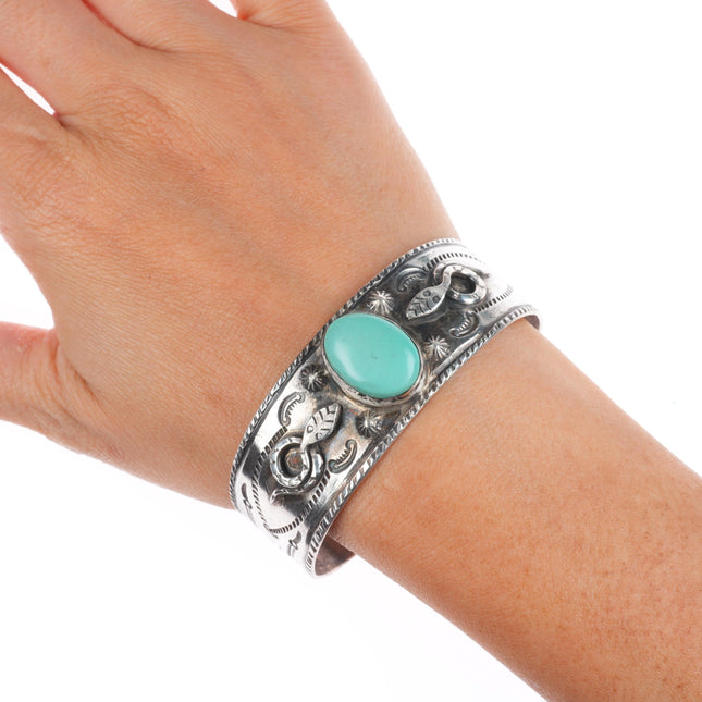 6.75" c1930 Navajo Snakes/Whirling logs Fred Harvey type cuff bracelet turquoise