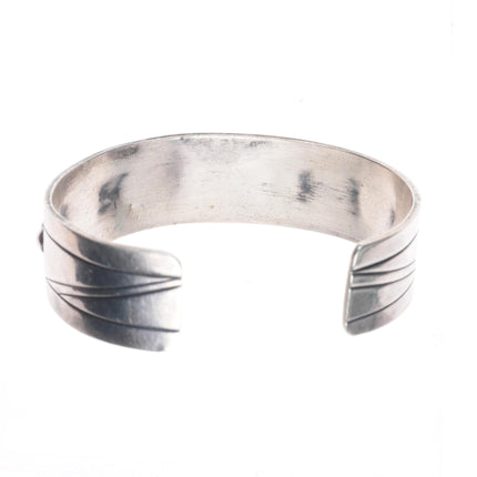 6.25" 1950's Southwestern Modernist sterling silver turquoise row cuff bracelet