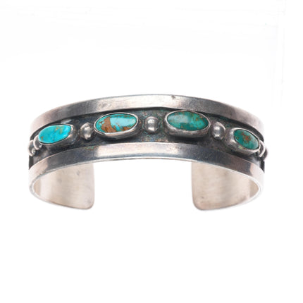6.25" 1950's Southwestern Modernist sterling silver turquoise row cuff bracelet