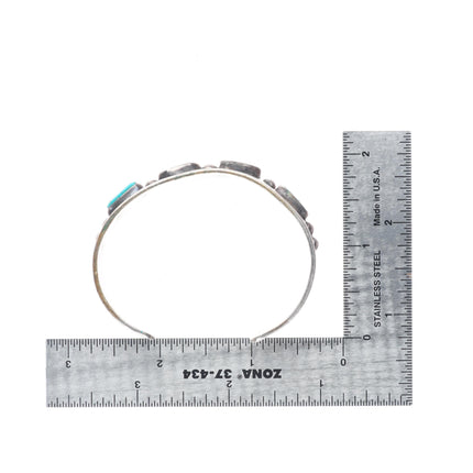 6.25" 1950's Southwestern Modernist sterling silver turquoise row cuff bracelet