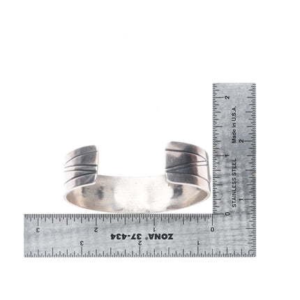 6.25" 1950's Southwestern Modernist sterling silver turquoise row cuff bracelet