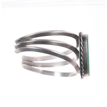 6.5" c1950's Navajo sterling silver green turquoise sturdy cuff bracelet