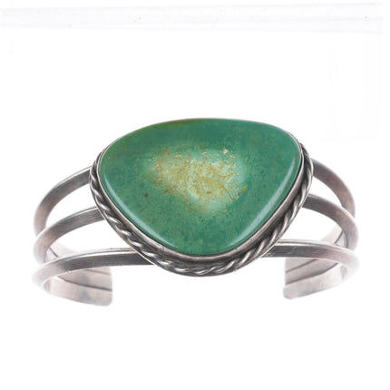 6.5" c1950's Navajo sterling silver green turquoise sturdy cuff bracelet