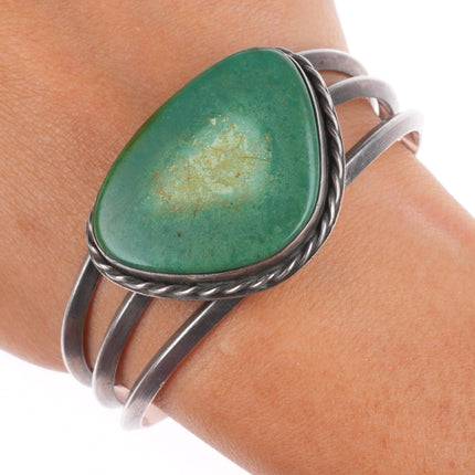 6.5" c1950's Navajo sterling silver green turquoise sturdy cuff bracelet