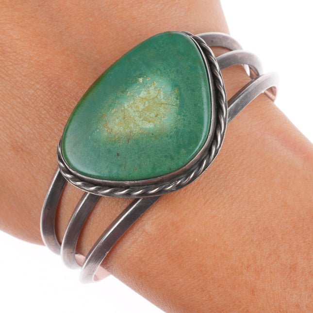 6.5" c1950's Navajo sterling silver green turquoise sturdy cuff bracelet