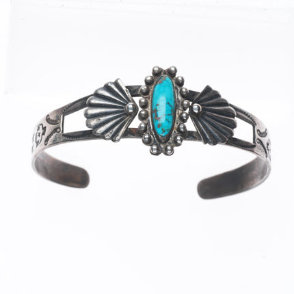 6.5" 1940's Fred Harvey type sterling silver thunderbird turquoise cuff bracelet
